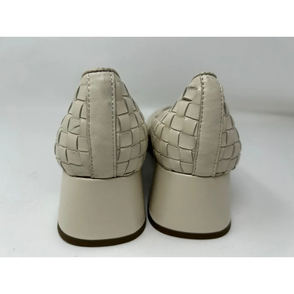Gentle Souls By Kenneth Cole Woven Leather Block Heel Pumps Cream Shoes Sz 9.5 - Picture 7 of 9